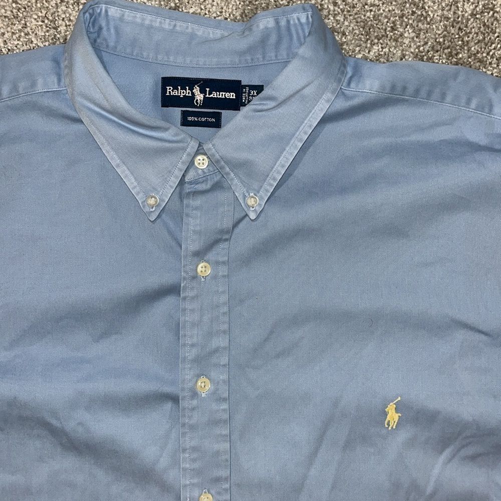 Stained UNC North Carolina Blue Polo Ralph Lauren Yello Pony SS Button Shirt 3XB
